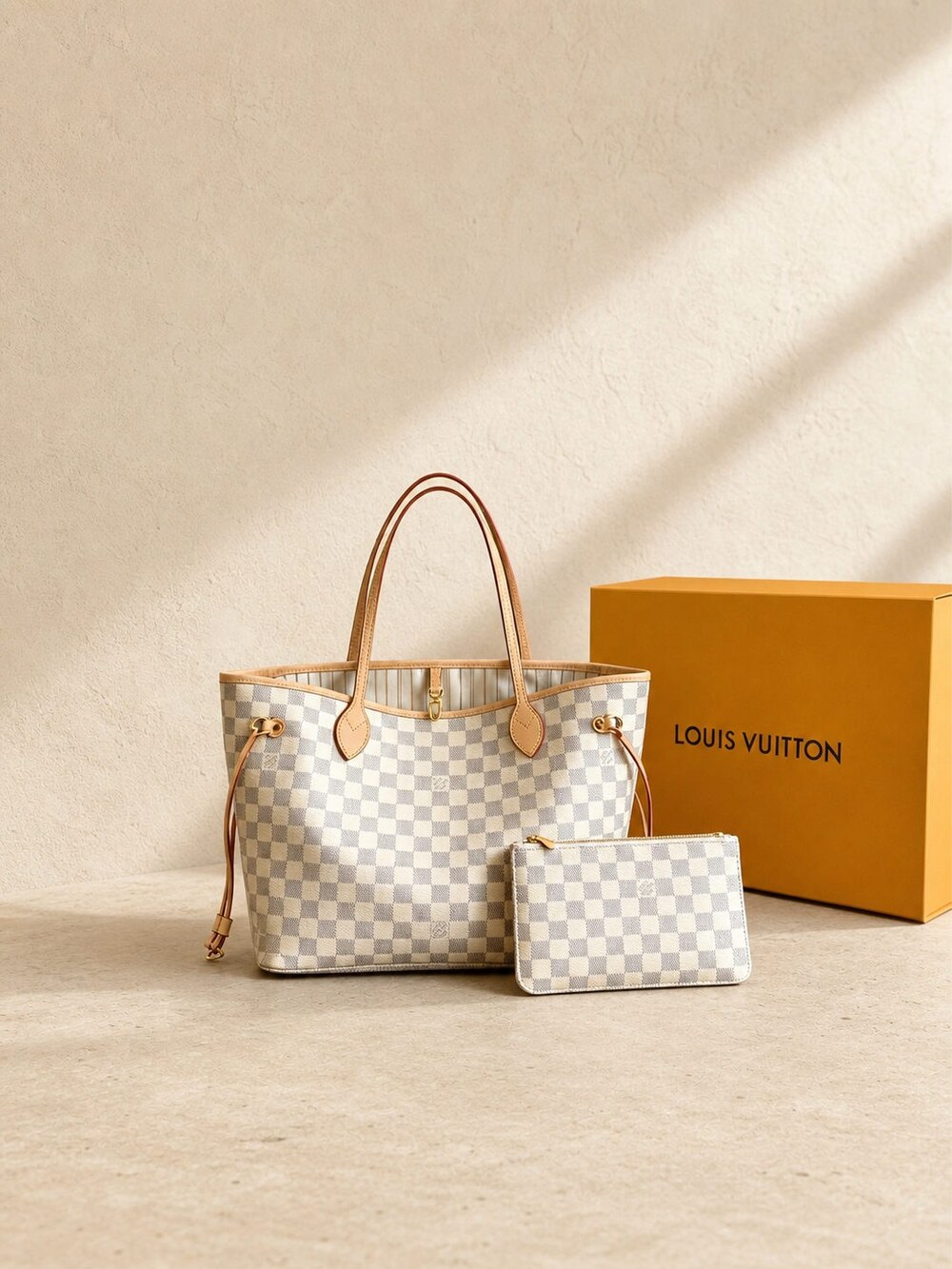 Louis Vuitton Neverfull Damier Azur Canvas Tote With Beige Lining - Picture 2 of 6